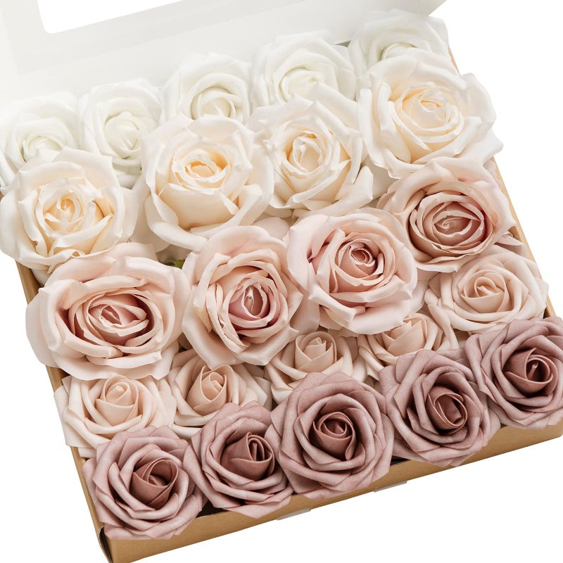 Ling's moment Ling's Moment Artificial Flowers Fake Silk Roses Faux Foam Flower Combo for DIY Wedding Bouquets Centerpieces Arrangements Bridal Shower Party Home Decorations  Dusty Rose & Cream  23pcs  - Image 1