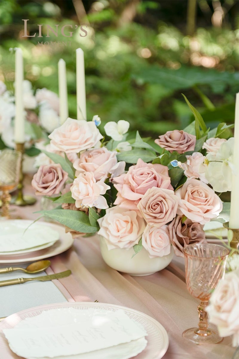 Ling's moment Ling's Moment Artificial Flowers Fake Silk Roses Faux Foam Flower Combo for DIY Wedding Bouquets Centerpieces Arrangements Bridal Shower Party Home Decorations  Dusty Rose & Cream  23pcs  - Image 2