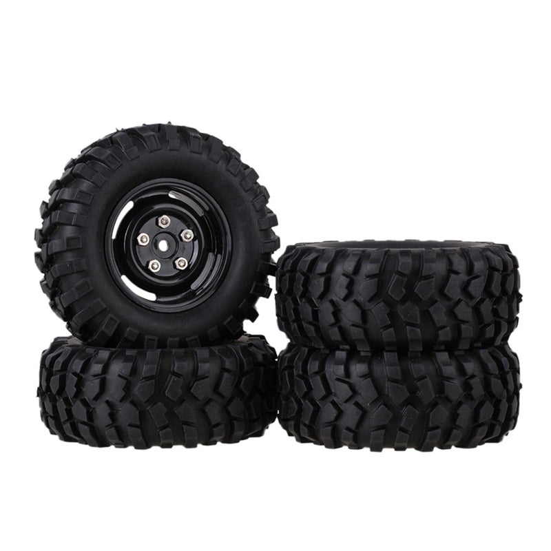 Mxfans 12mm Hex Black Plastic Wheel Rims with Screws Rubber Tyres Tires for RC 110 Racing Rock Crawler Car Pack of 4 - Image 2