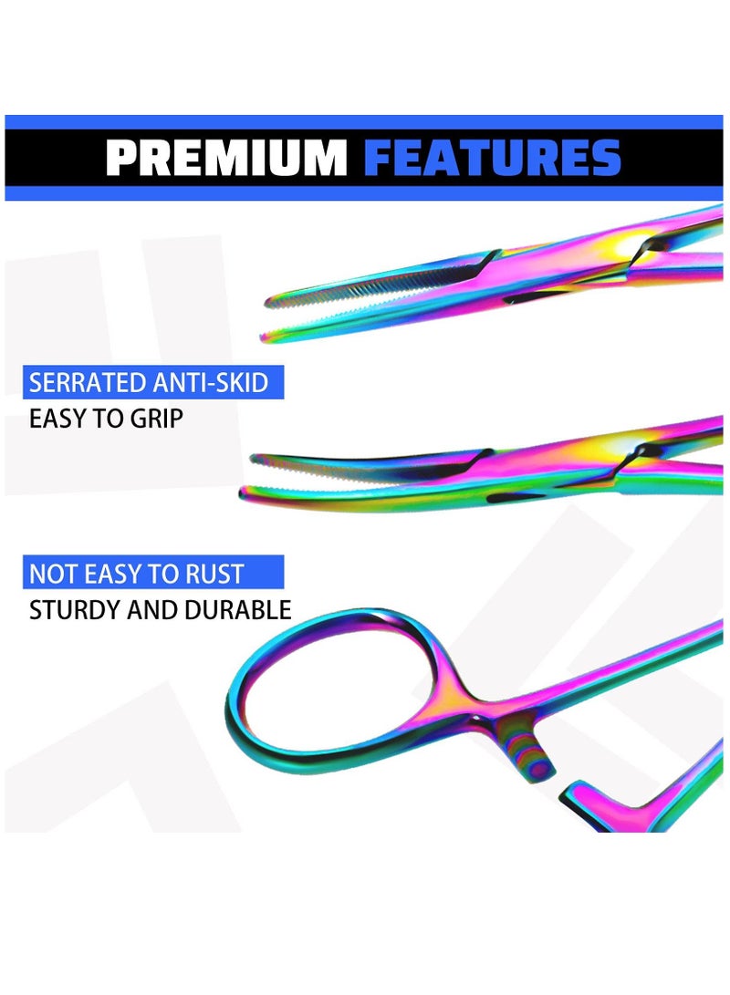 SYOSI 2 Pieces Hemostat Curved and Straight Hemostat Forceps Piercing Pliers Multi Color Rainbow Forceps,Fishing Tweezer Hemostats,  5.5" Stainless Steel Straight and Curved Pliers, Pet Ear Hair Clipper - Image 5