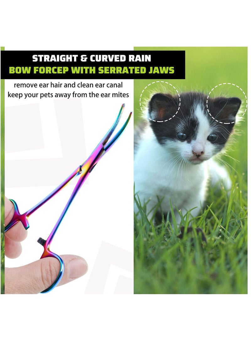 SYOSI 2 Pieces Hemostat Curved and Straight Hemostat Forceps Piercing Pliers Multi Color Rainbow Forceps,Fishing Tweezer Hemostats,  5.5" Stainless Steel Straight and Curved Pliers, Pet Ear Hair Clipper - Image 4