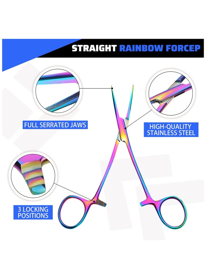SYOSI 2 Pieces Hemostat Curved and Straight Hemostat Forceps Piercing Pliers Multi Color Rainbow Forceps,Fishing Tweezer Hemostats,  5.5" Stainless Steel Straight and Curved Pliers, Pet Ear Hair Clipper - Image 3