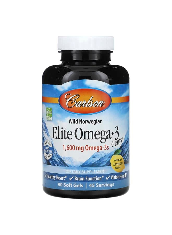 Carlson Wild Norwegian, Elite Omega-3 Gems®, Natural Lemon, 90 Soft Gels