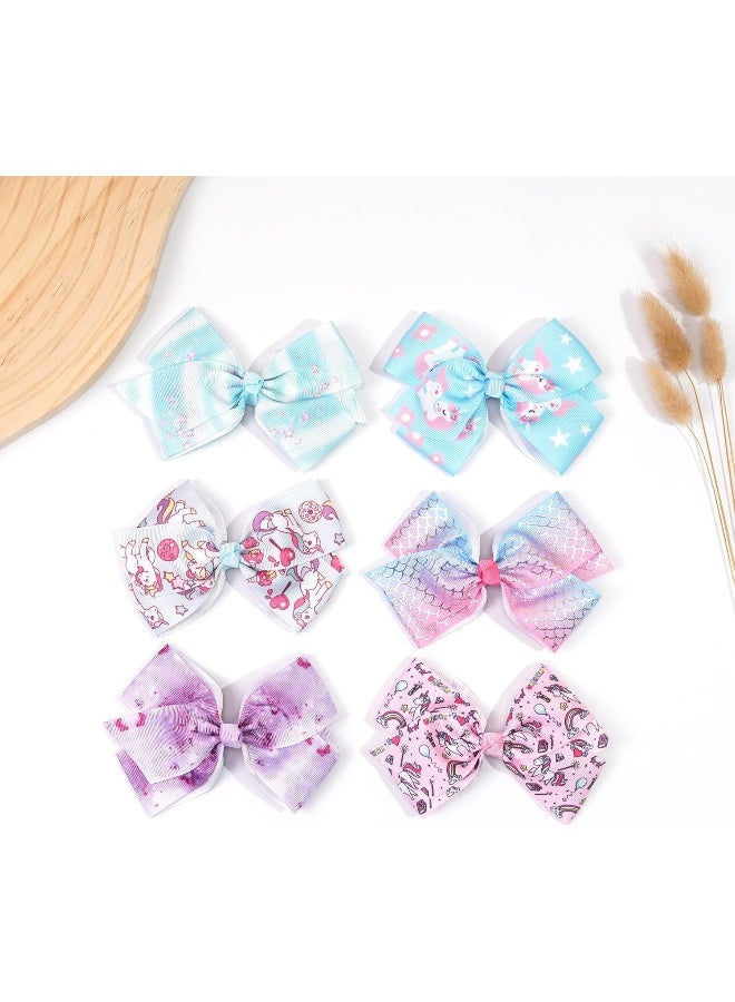 CellElection 24PCS 4.5Inch Bows for Girls Boutique Grosgrain Ribbon Rainbow Hair Bow Alligator Hair Clips Pigtail Bows Unicorn Hair Clips for Baby Girls Toddler Kids Children Teens in Pairs - Image 3