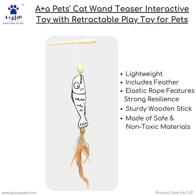 A+a Pets ' Cat Wand Teaser Interactive Toy with Retractable Pet Toy for Cats, Puppies, and Small Animals (Nemo White) - Image 2