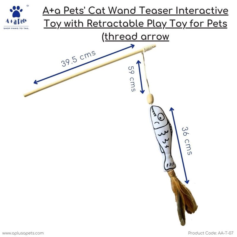 A+a Pets ' Cat Wand Teaser Interactive Toy with Retractable Pet Toy for Cats, Puppies, and Small Animals (Nemo White) - Image 3