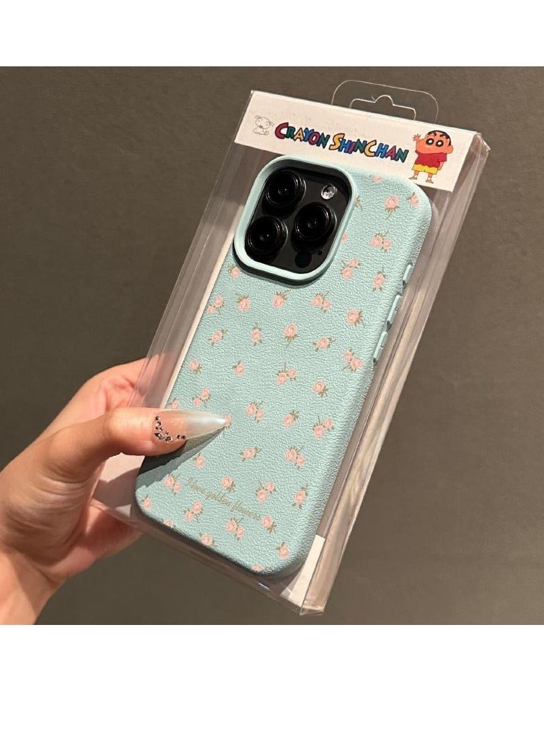 NIBEMINENT Small Floral Leather Grain Protective TPU Case Cover For iPhone 15, Blue