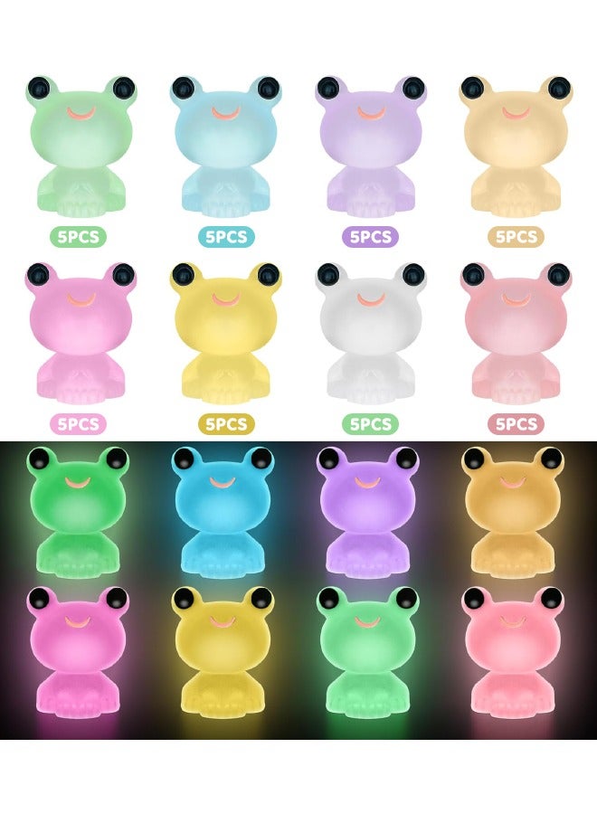 40 Pcs Luminous Tiny Resin Frogs, 8 Colors, Mini Frog Glow in The Dark, Frog Miniature Ornaments for Miniature Decoration, Garden Aquarium Potted, Garden Dollhouse, Cake Decoration, DIY Slime Kit, Craft Charms Party Toys - Image 1