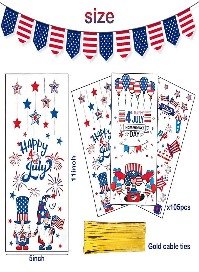 Yowget 105 PCS Patriotic 4th of July Treat Bags,Cellophane Gift Bags for Snacks with 100 Twist Ties for Snacks, Popcorn, Cookies – Independence Day Party Favor Supplies - Image 3