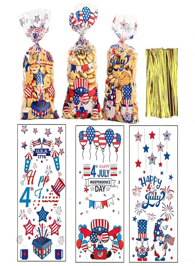 Yowget 105 PCS Patriotic 4th of July Treat Bags,Cellophane Gift Bags for Snacks with 100 Twist Ties for Snacks, Popcorn, Cookies – Independence Day Party Favor Supplies - Image 1