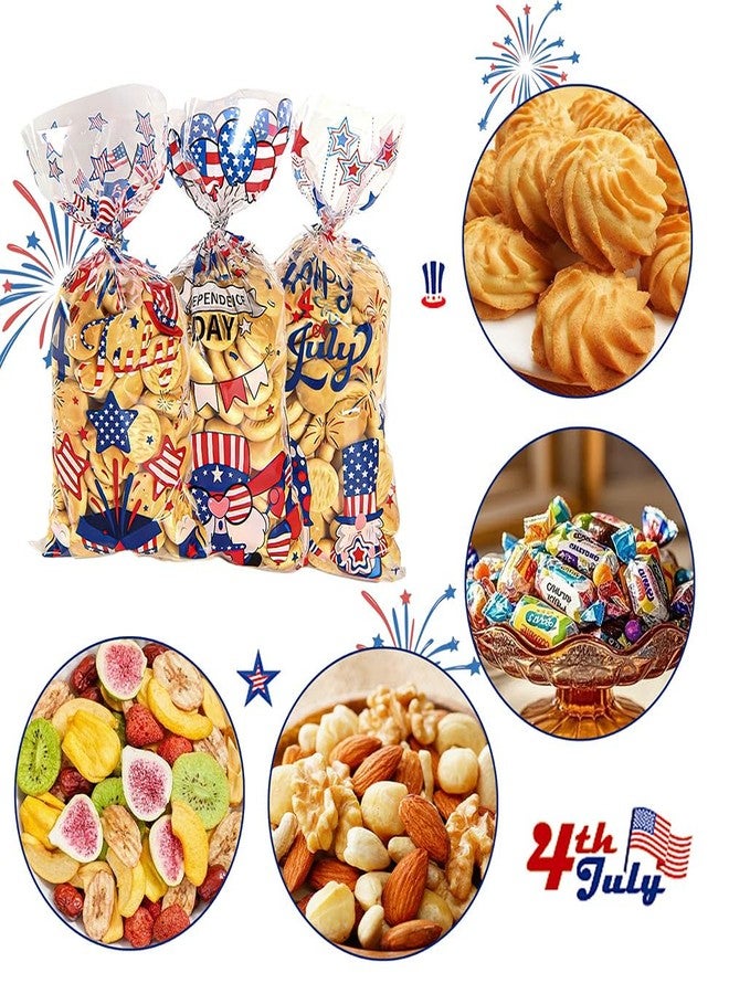 Yowget 105 PCS Patriotic 4th of July Treat Bags,Cellophane Gift Bags for Snacks with 100 Twist Ties for Snacks, Popcorn, Cookies – Independence Day Party Favor Supplies - Image 4