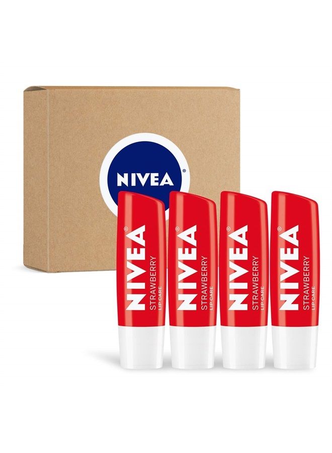 Nivea Strawberry Lip Care - Tinted Lip Balm for Beautiful, Soft Lips - Pack of 4 - Image 1