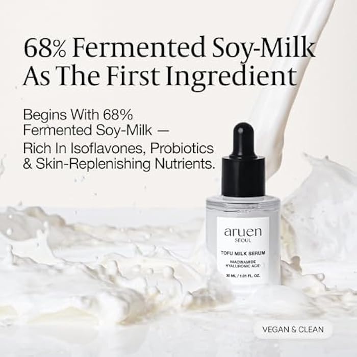 aruen Fermented Tofu Collagen Serum – 68% Fermented Soy Milk with Niacinamide & Hyaluronic Acid – Korean Hydrating Face Serum for Firming, Radiance & Skin Barrier Care (1.01 fl oz / 30ml) - Image 4