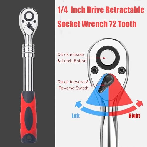 WINTOWIN 1/4-Inch Drive Extendable Ratchet Wrench, 1/4" Drive Ratchet Socket Wrench, Quick Release 72-Tooth Reversible - Image 4