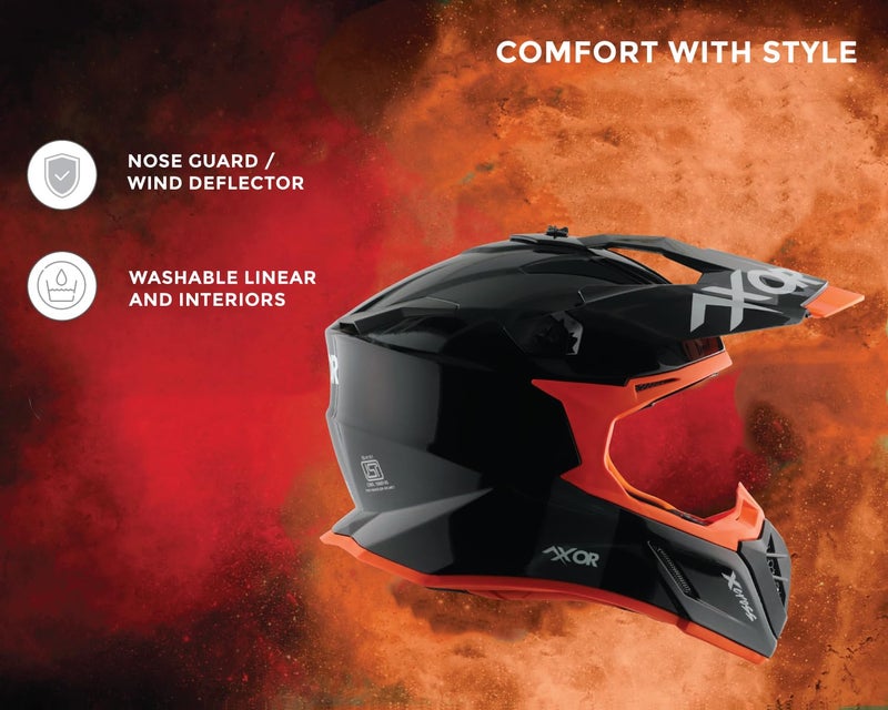 Axor X Cross ISI ECE DOT Certified Full Face Dual Sport Peak Off Road Helmet for Men and Women Black Orange XL - Image 4
