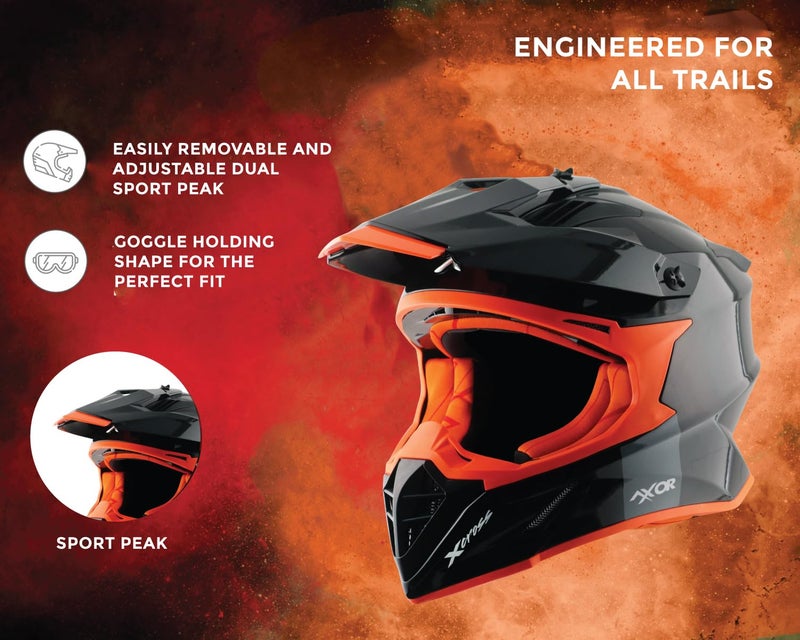 Axor X Cross ISI ECE DOT Certified Full Face Dual Sport Peak Off Road Helmet for Men and Women Black Orange XL - Image 2