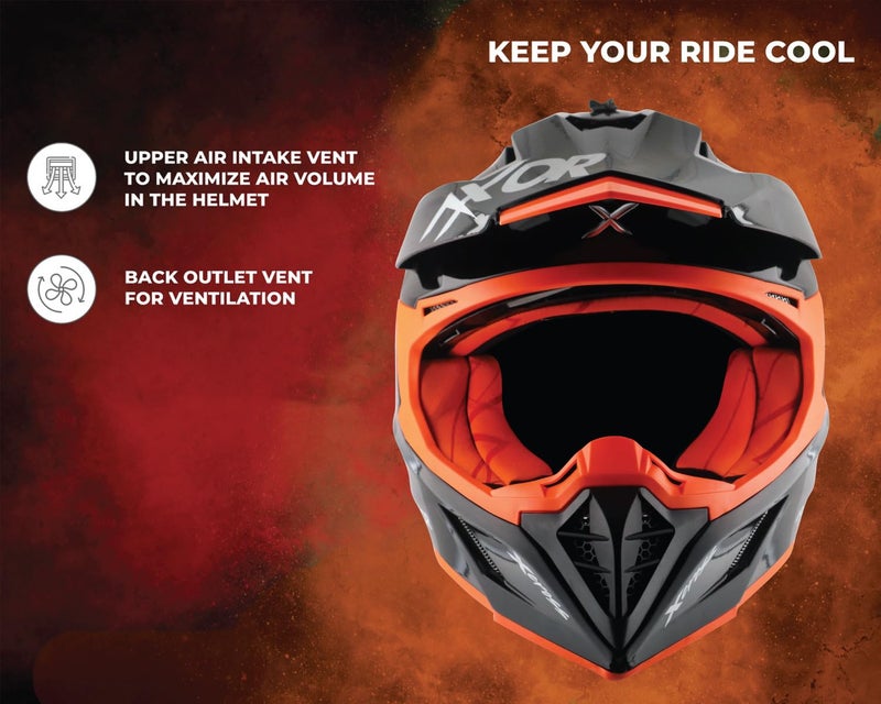 Axor X Cross ISI ECE DOT Certified Full Face Dual Sport Peak Off Road Helmet for Men and Women Black Orange XL - Image 3