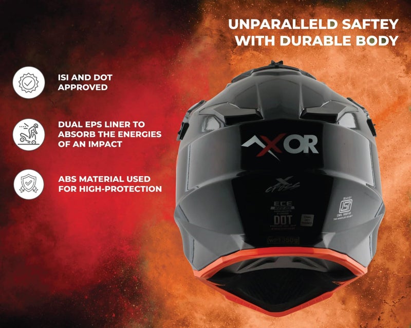 Axor X Cross ISI ECE DOT Certified Full Face Dual Sport Peak Off Road Helmet for Men and Women Black Orange XL - Image 5