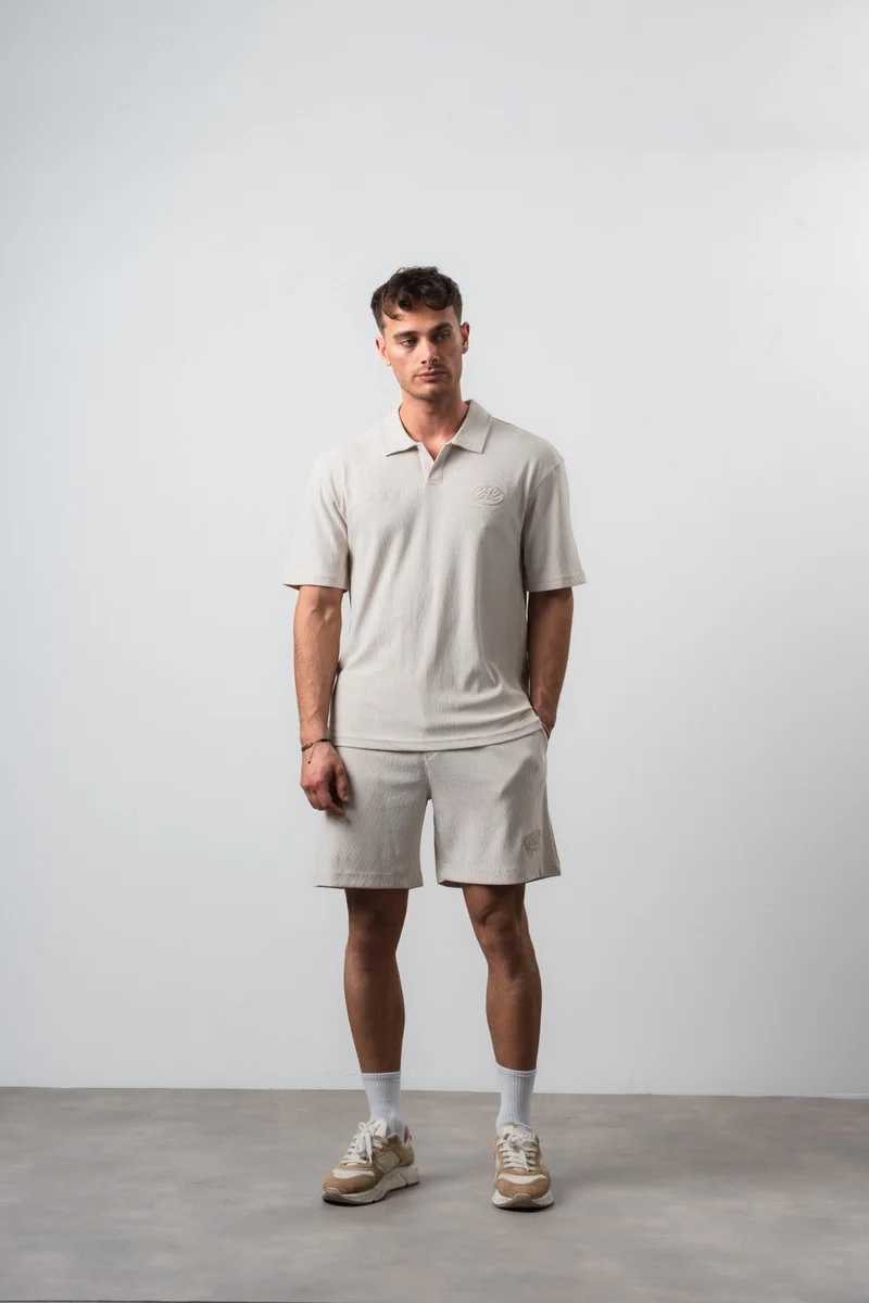 ريسباير طقم تيشيرت وشورت رجالي مطرز بمقاس عادي، بيج، رقم 242