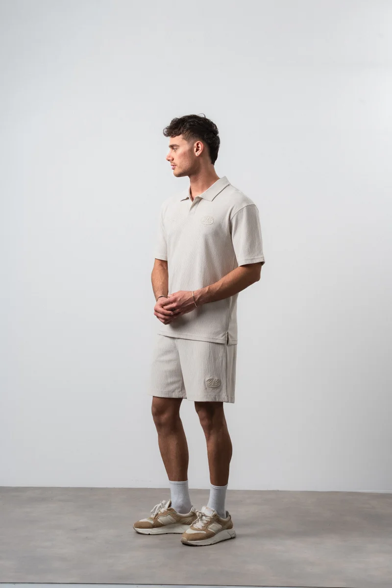 Respire Men's 242 Embroidered Regular Fit T-Shirt and Shorts Set, Beige