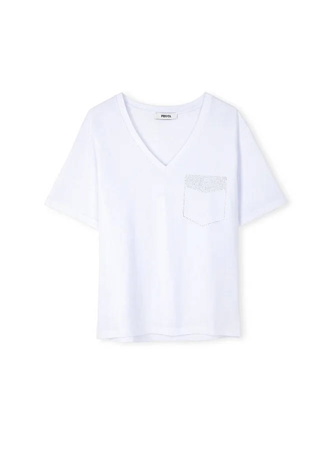 ابيكول V Neck T-Shirt With Rhinestones