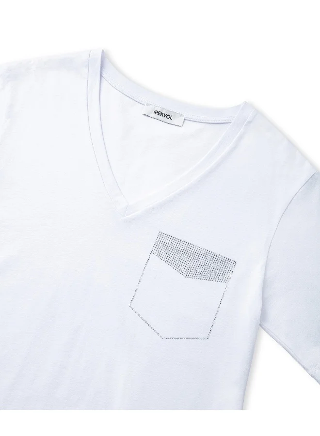 ابيكول V Neck T-Shirt With Rhinestones