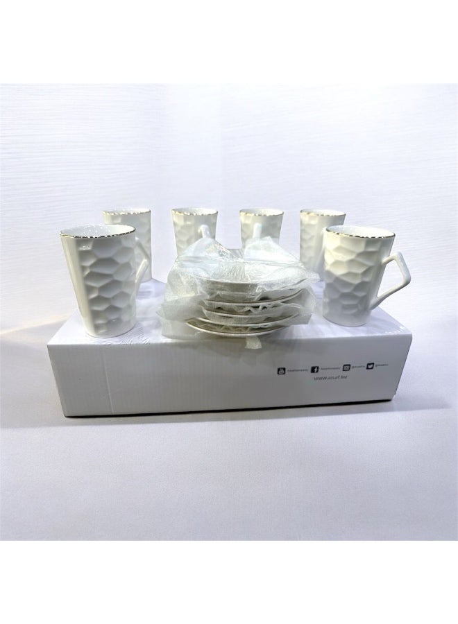 السيف  6 قطع كاسات مع الصحون فاخره للشاهي والقهوه