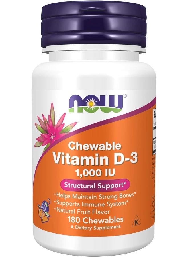 Now Supplements, Vitamin D-3 1000 IU, 180 Chewables - Image 1