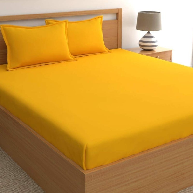 Optra OPTRA - Solid Color Microfibre Soft and Premium 1 Double Bedsheet with 2 Pillow Covers Size 230 cm x 228 cm, Yellow  - Image 1