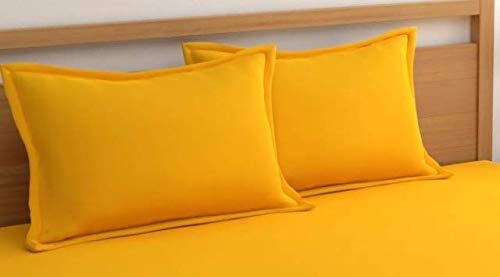 Optra OPTRA - Solid Color Microfibre Soft and Premium 1 Double Bedsheet with 2 Pillow Covers Size 230 cm x 228 cm, Yellow  - Image 2