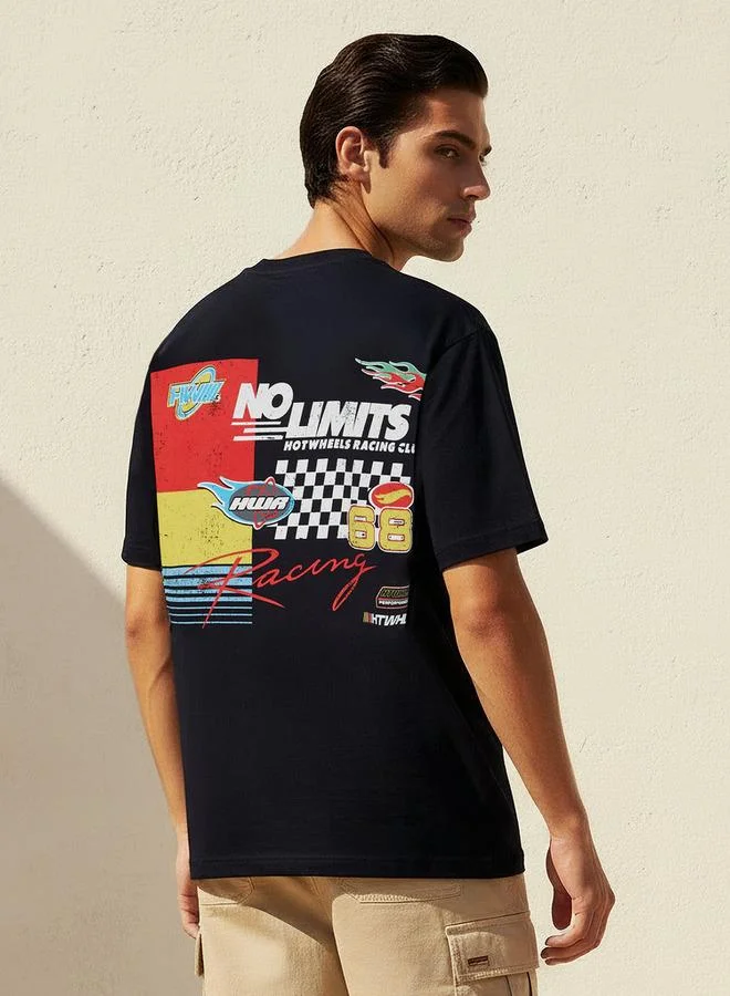 اس بي كاركترز Men Regular Fit Crew Neck Short Sleeves Hot Wheels Print T shirt