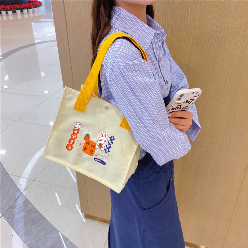 New Canvas Bag Persimmon Ruyi Handbag Small Square Bag Fashion Casual Cute Handbag Cartoon Handbag For Women - Image 5