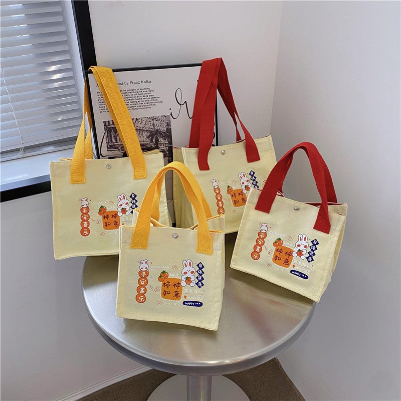 New Canvas Bag Persimmon Ruyi Handbag Small Square Bag Fashion Casual Cute Handbag Cartoon Handbag For Women - Image 4