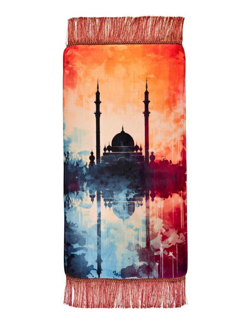 هلالفل سجادة صلاة للأطفال من هلال فول، مصنوعة من الإسفنج، مزينة بشرابات برتقالية متعددة الألوان | مقاومة للماء، قابلة للطي، مناسبة للحج والعمرة والسفر | سجادة صلاة مبطنة مانعة للانزلاق، مناسبة للجنسين، من 5 إلى 12 سنة