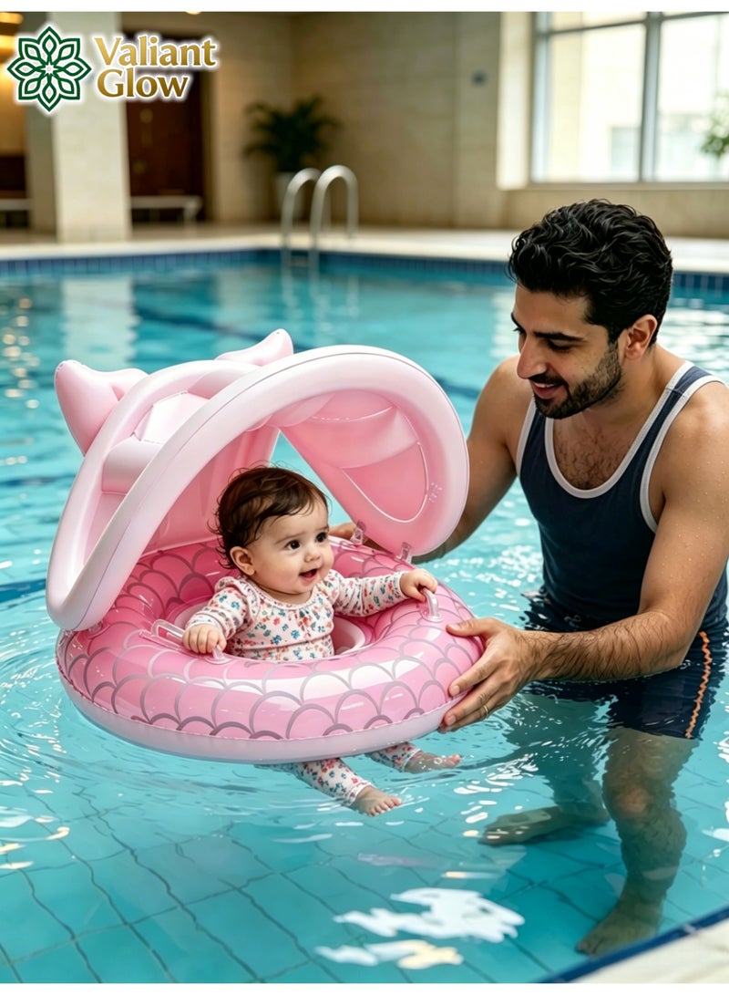 توهج شجاع عوامة سباحة للأطفال بتصميم حورية البحر | مزودة بمظلة ومقعد مانع للانزلاق | عوامة قابلة للنفخ على شكل ذيل حورية البحر | لعبة مائية متينة من مادة PVC | مناسبة للأطفال الصغار من عمر سنة إلى 5 سنوات | حلقة سباحة محمولة للمسابح الخارجية - Image 4