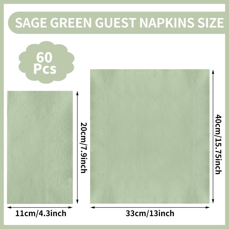 NatNarr 60 Pcs Sage Green Napkins Disposable Easter Sage Green Dinner Napkin Decorative Guest Bathroom Napkins Green Napkin for Wedding, Baby Shower, Bathroom, Kithchen - Image 2