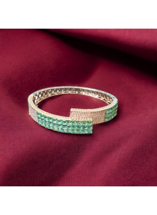 Pretty Precious Cubic Zirconia  Openable Kada | Cubic Zirconia  Openable Brecelet – Elegant Rhodium Plated Openable Bangle for Women and Girls-Green - Image 3