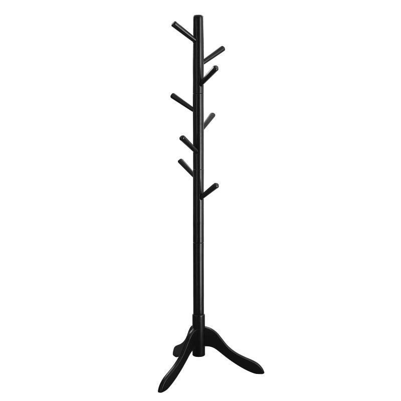 VASAGLE Solid Wood Coat Rack Free Standing TreeShaped Coat Rack with 8 Hooks 3 Height Options for Clothes Hats Bags Living Room Bedroom Home Office Ink Black URCR001B01