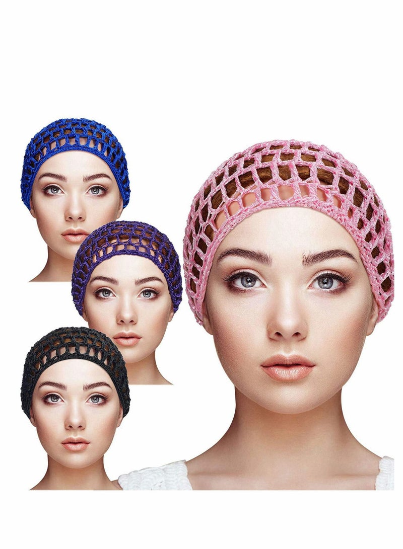 Y&D 4 Pcs Mesh Crochet Hair Net Rayon Knit Snood Hat Thick Short Women Hairnet Snoods Cover Ornament for Shower Washing Sleeping - Image 1