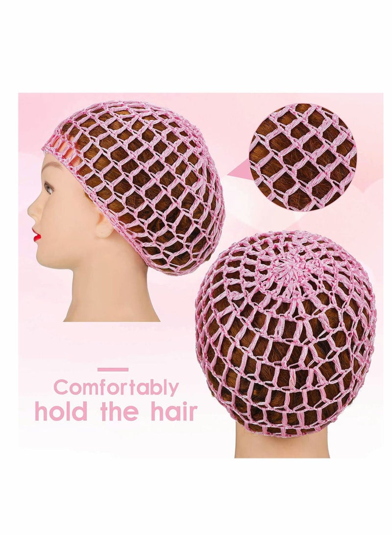 Y&D 4 Pcs Mesh Crochet Hair Net Rayon Knit Snood Hat Thick Short Women Hairnet Snoods Cover Ornament for Shower Washing Sleeping - Image 3