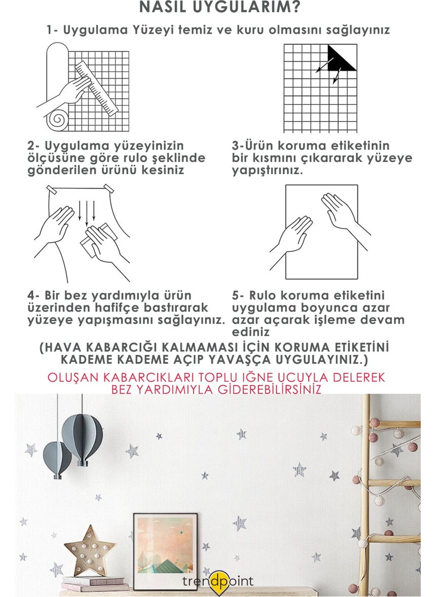 Trendpoint ورق جدران لاصق ذاتي 60سم × 100سم أبيض مزخرف بالنجوم لتغطية خزائن غرف الأطفال  - Image 5