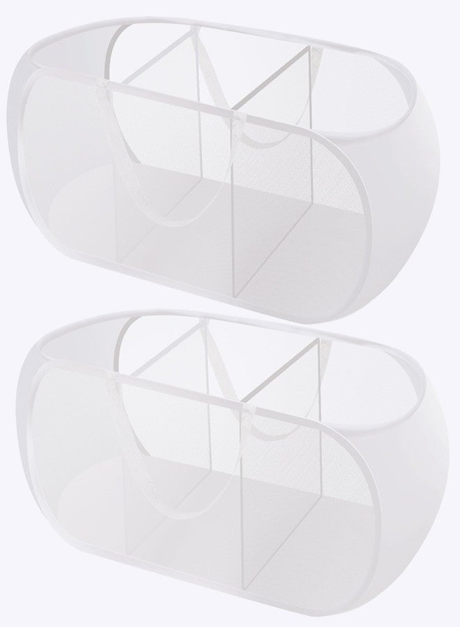 FACULX 2 Pack Collapsible Mesh Laundry Basket, 3 Compartments up Mesh Hamper with Handles, up Hamper for Laundry Room, Bathroom, Room, College Dorm or Travel (White) - Image 1