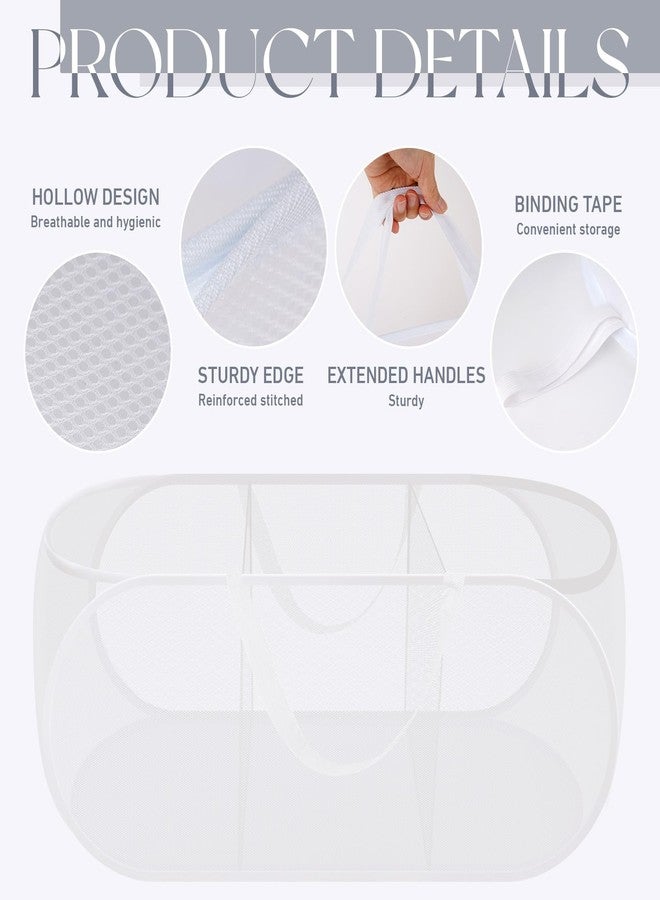 FACULX 2 Pack Collapsible Mesh Laundry Basket, 3 Compartments up Mesh Hamper with Handles, up Hamper for Laundry Room, Bathroom, Room, College Dorm or Travel (White) - Image 3
