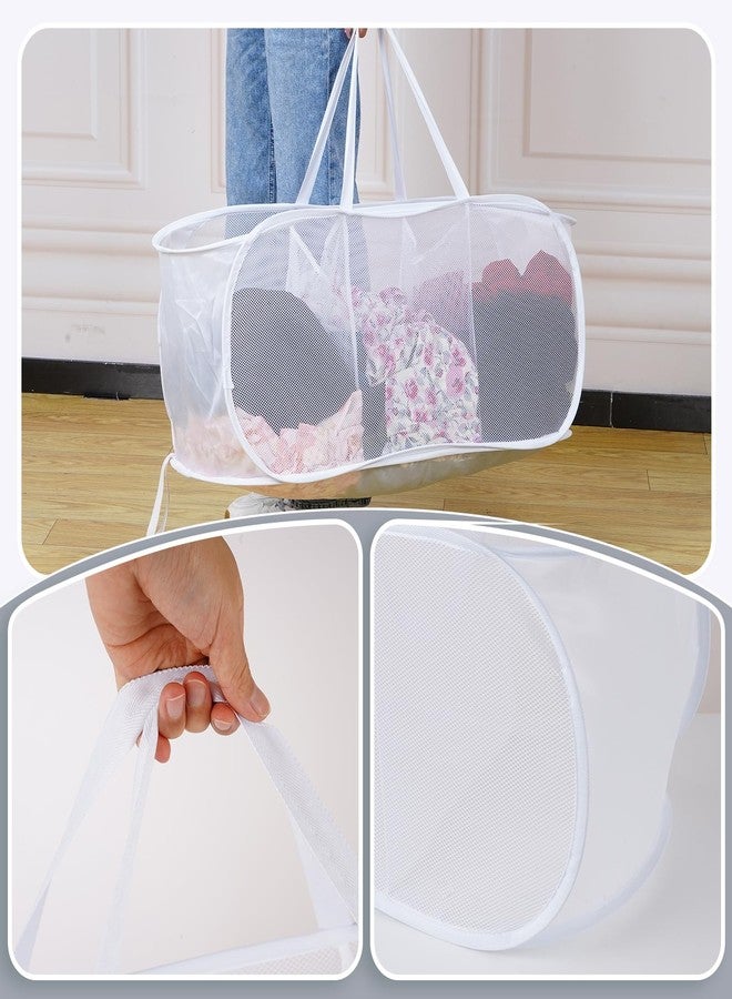 FACULX 2 Pack Collapsible Mesh Laundry Basket, 3 Compartments up Mesh Hamper with Handles, up Hamper for Laundry Room, Bathroom, Room, College Dorm or Travel (White) - Image 5