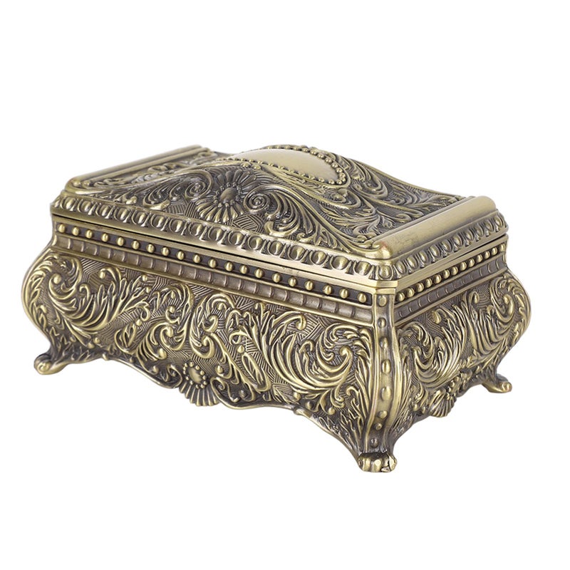 ariarly Vintage Rectangle Jewelry Box Metal Antique Ring Necklace Jewellery Trinket Display Storage Box for Women Girls Birthday Christmas,5.0 x 3.3 x 2.6in (Bronze) - Image 1