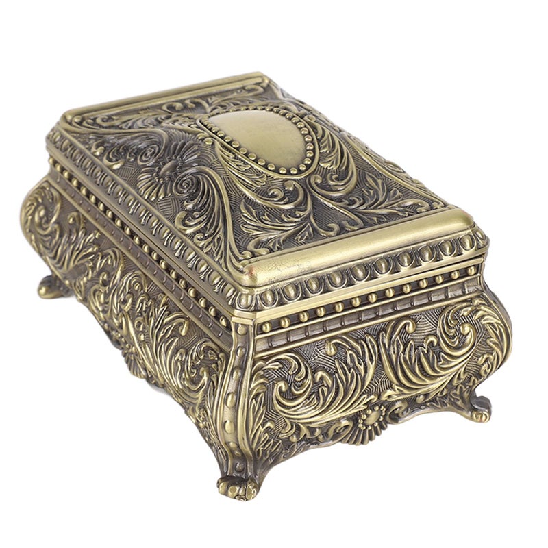 ariarly Vintage Rectangle Jewelry Box Metal Antique Ring Necklace Jewellery Trinket Display Storage Box for Women Girls Birthday Christmas,5.0 x 3.3 x 2.6in (Bronze) - Image 5