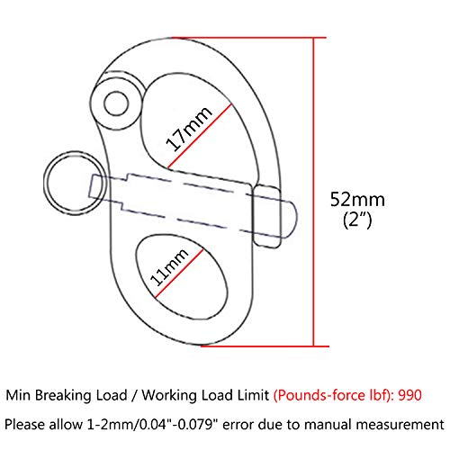NRC&XRC Pair of 2"(52mm) 316 Stainless Steel Fixed Bail Snap Shackle for Bracelet, Sailboat - Image 2