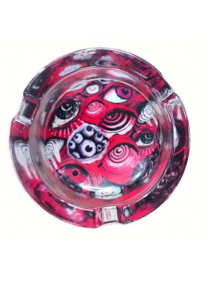 مصمم زجاجي منقوش بعين القط متعدد الألوان 8.5 سم، منفضة سجائر، إكسسوار تدخين، ديكور للمنزل والمكتب - Image 5