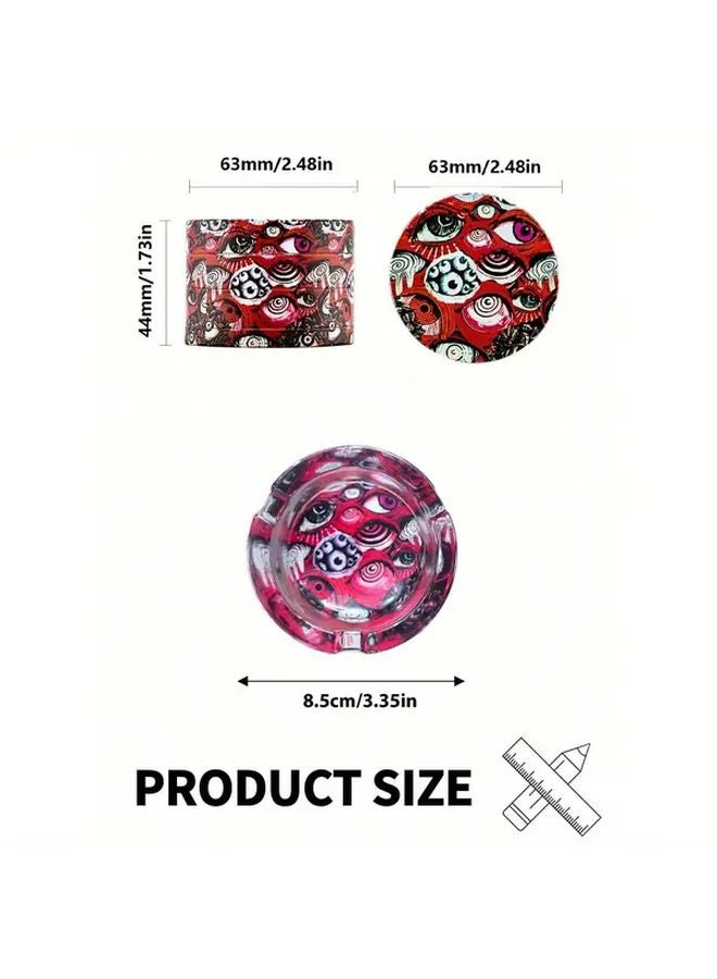 مصمم زجاجي منقوش بعين القط متعدد الألوان 8.5 سم، منفضة سجائر، إكسسوار تدخين، ديكور للمنزل والمكتب - Image 3