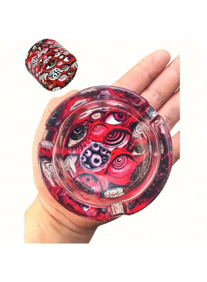 مصمم زجاجي منقوش بعين القط متعدد الألوان 8.5 سم، منفضة سجائر، إكسسوار تدخين، ديكور للمنزل والمكتب - Image 2